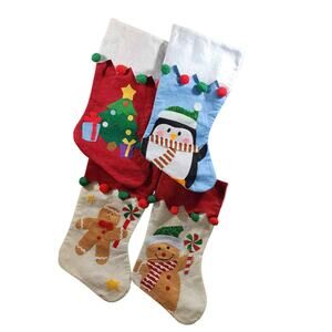 Greenbrier Int'l Penguin, Christmas Tree, Gingerbread x2 Christmas Stocking (x4)